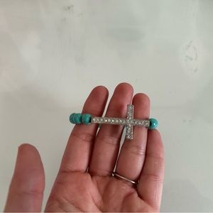 Turquoise Beaded Bracelet with Diamond Cross